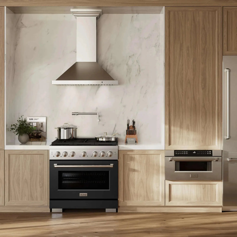 ZLINE 36"Paramount Dual Fuel Range Stainless Steel, Black Matte, SDR-BLM-36 by Farmhouse Kitchen and Bath