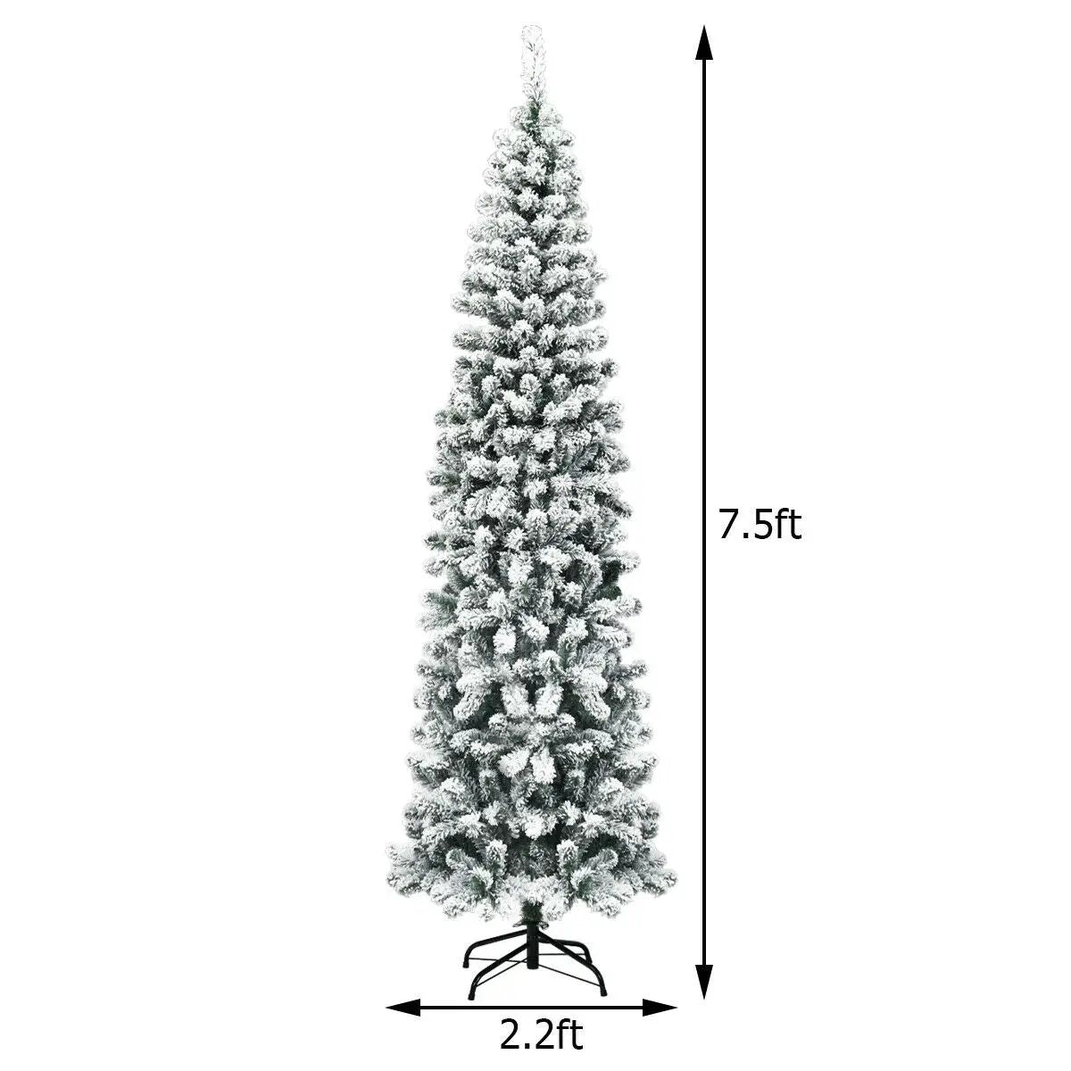 7.5 Feet Pre-lit Snow Flocked Artificial Pencil Christmas Tree with LED Lights by DirectDeals