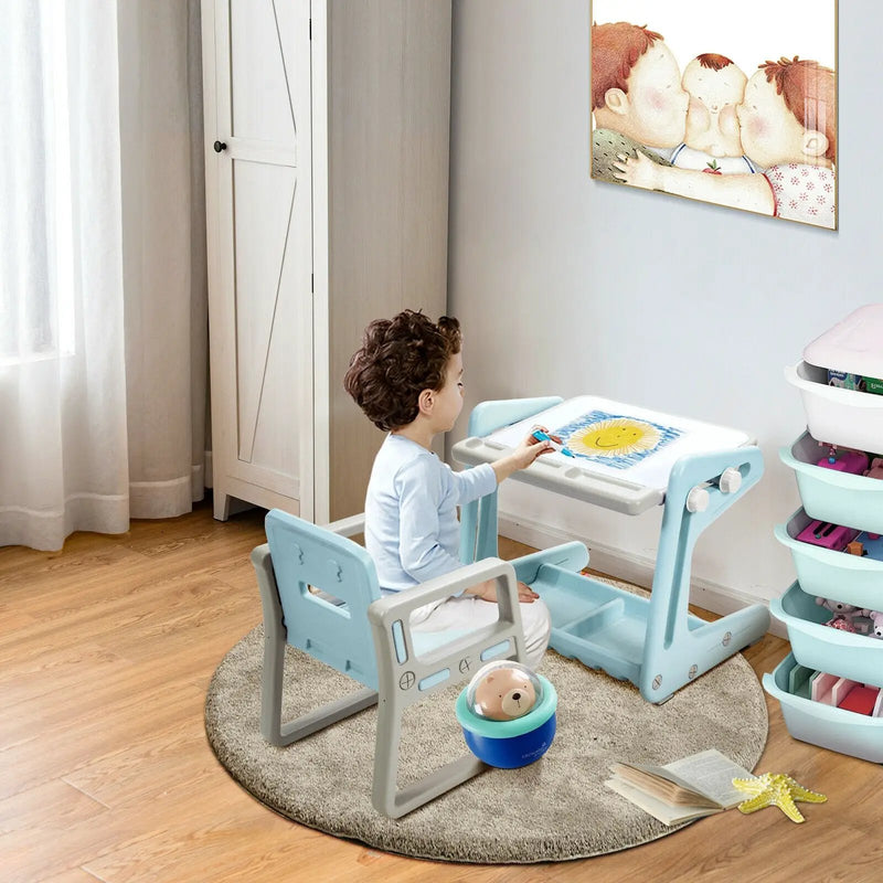 2 in 1 Kids Easel Table and Chair Set with Adjustable Art Painting Board by DirectDeals
