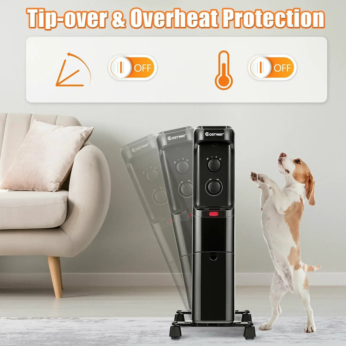 1500W Oil Filled Portable Radiator Space Heater with Adjustable Thermostat, photo 5 of 16