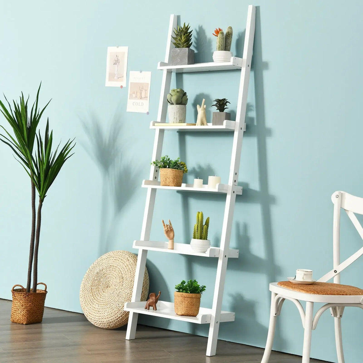 5-Tier Wall-leaning Ladder Shelf Display Rack for Plants and Books, photo 5 of 16