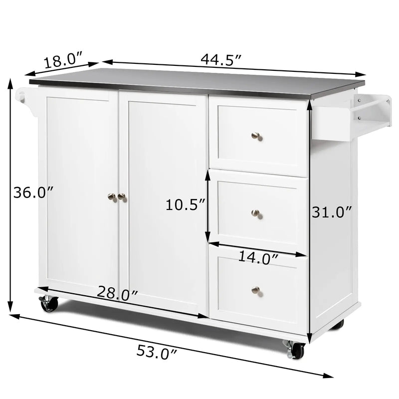 Kitchen Island 2-Door Storage Cabinet with Drawers and Stainless Steel Top by DirectDeals