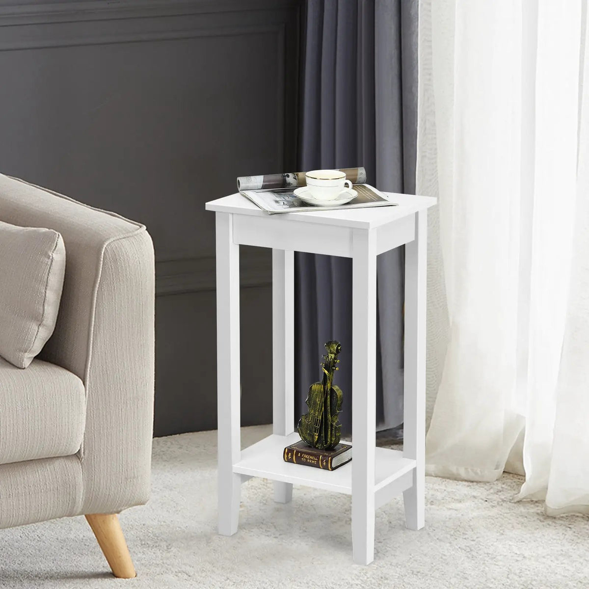 2-Tier Nightstand End Side Wooden Legs Table for Bedroom, photo 18 of 24