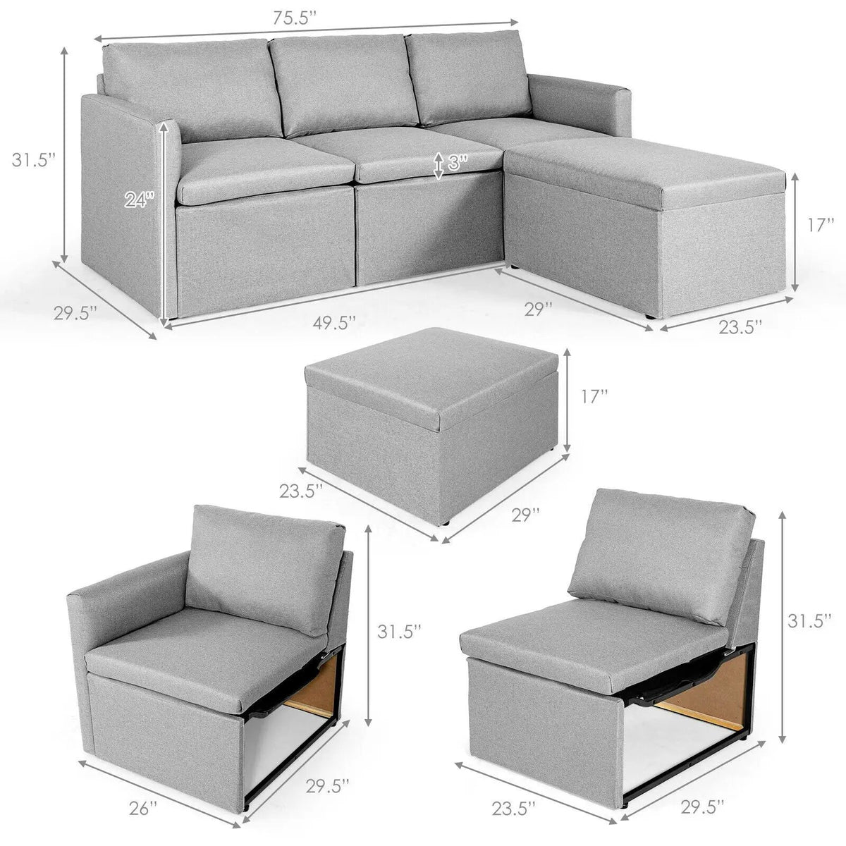 Convertible L-Shaped Sectional Sofa Couch with Reversible Chaise, photo 13 of 24