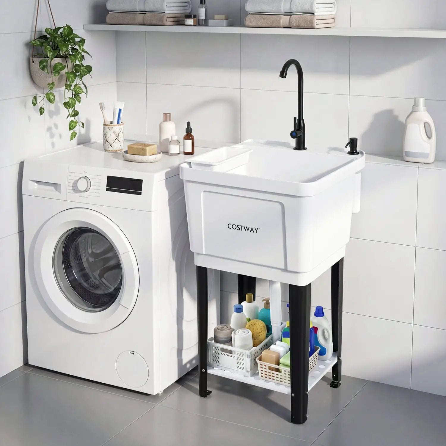 14.5 Gal Utility Sink with Rotating Faucet & Adjustable Legs by DirectDeals