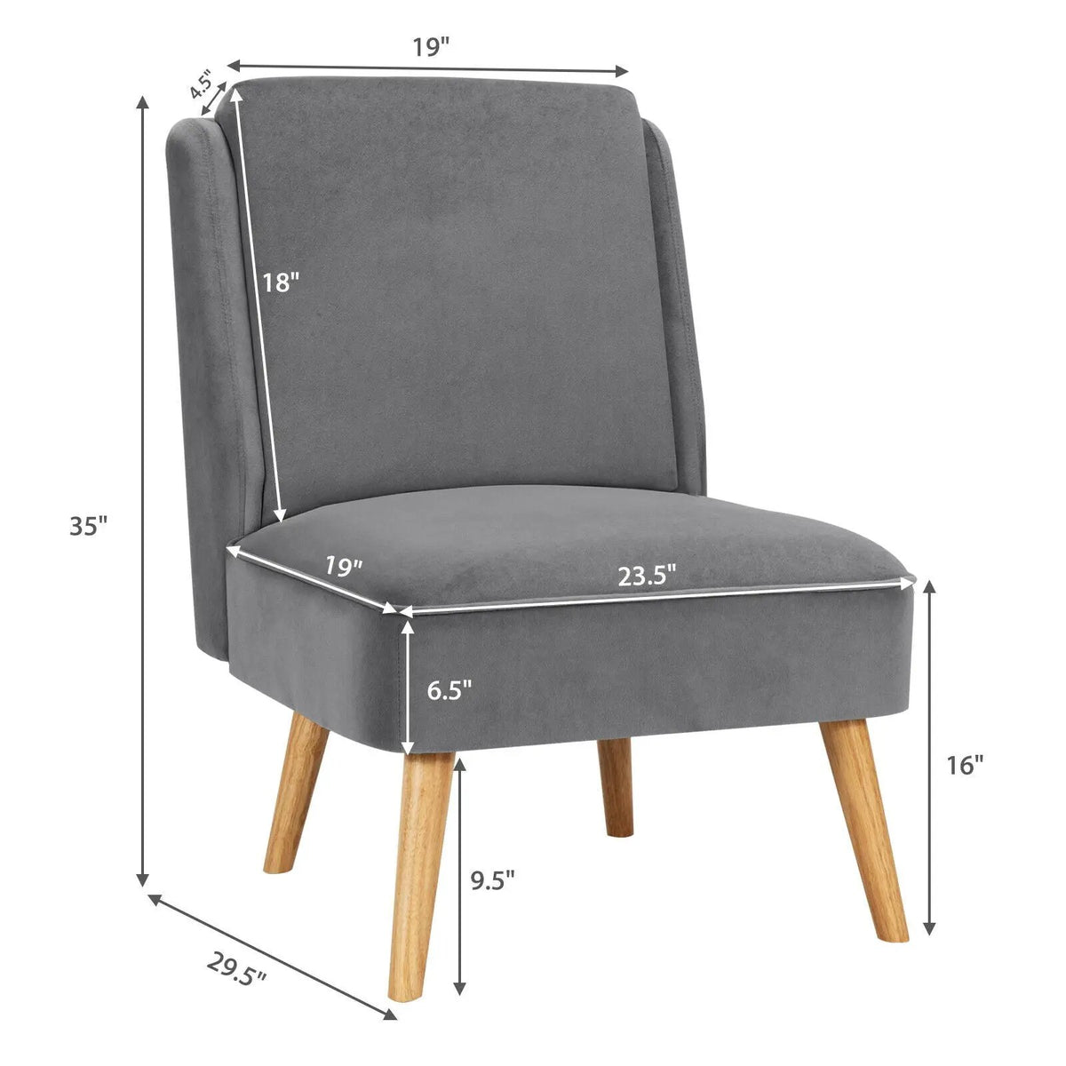 Velvet Accent Armless Side Chair with Rubber Wood Legs for Bedroom, photo 12 of 24