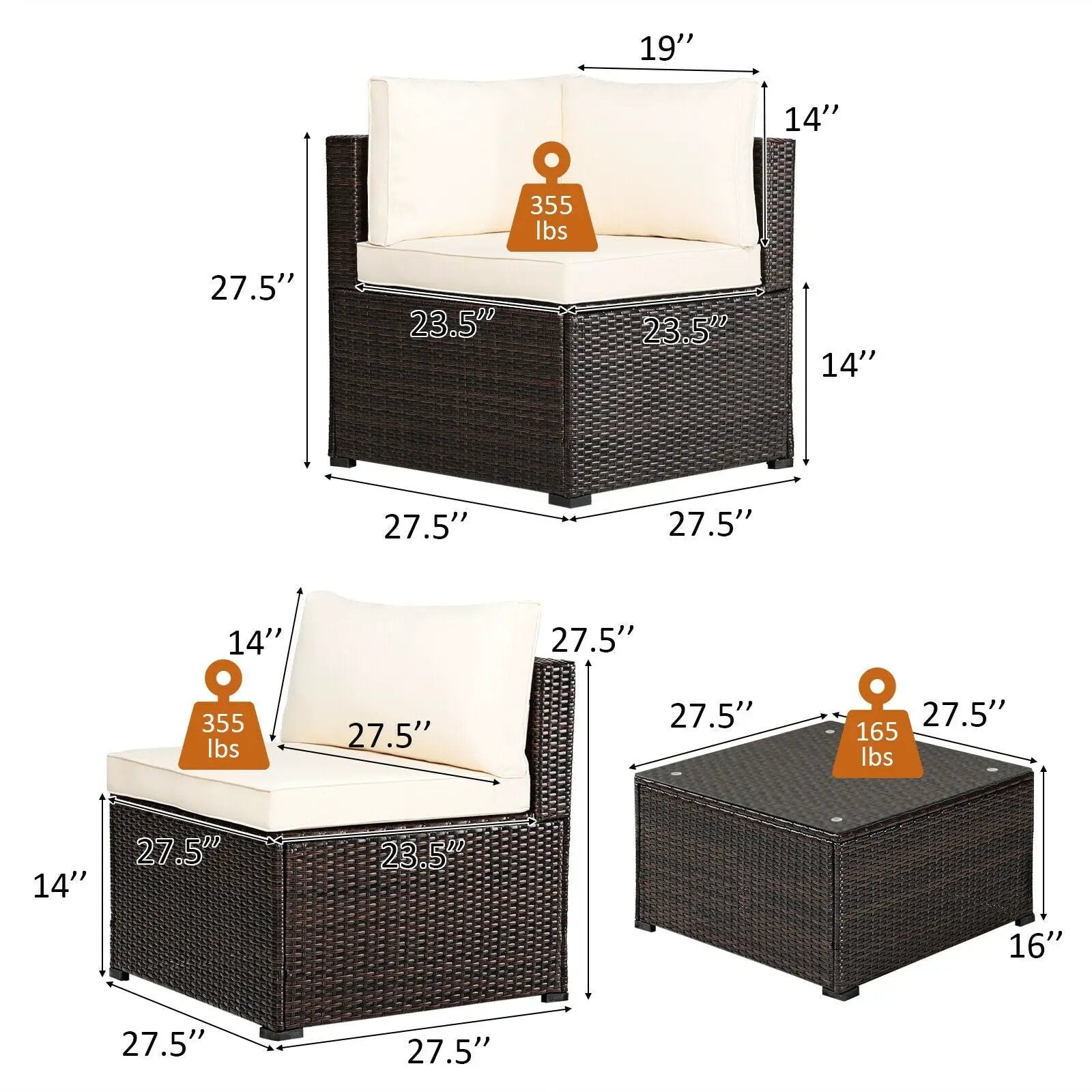 6 Pieces Patio Furniture Sofa Set with Cushions for Outdoor by DirectDeals