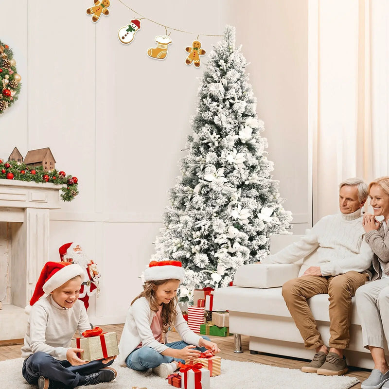 7 Feet Snow Flocked Christmas Tree with Poinsettia Flowers by DirectDeals