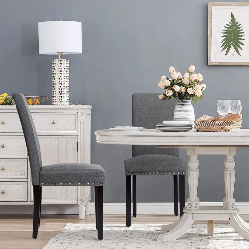 Set of 2 Fabric Upholstered Dining Chairs with Nailhead by DirectDeals