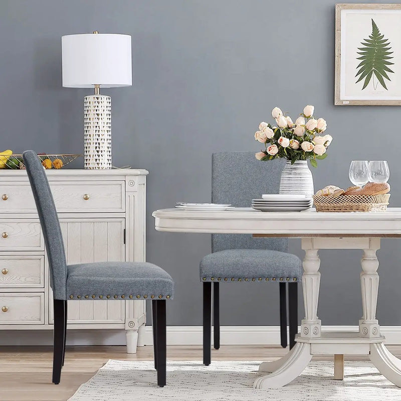 Set of 2 Fabric Upholstered Dining Chairs with Nailhead by DirectDeals