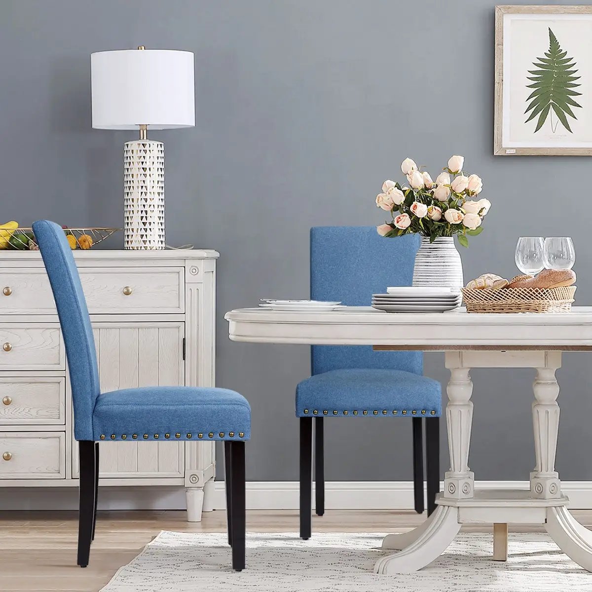 Set of 2 Fabric Upholstered Dining Chairs with Nailhead by DirectDeals