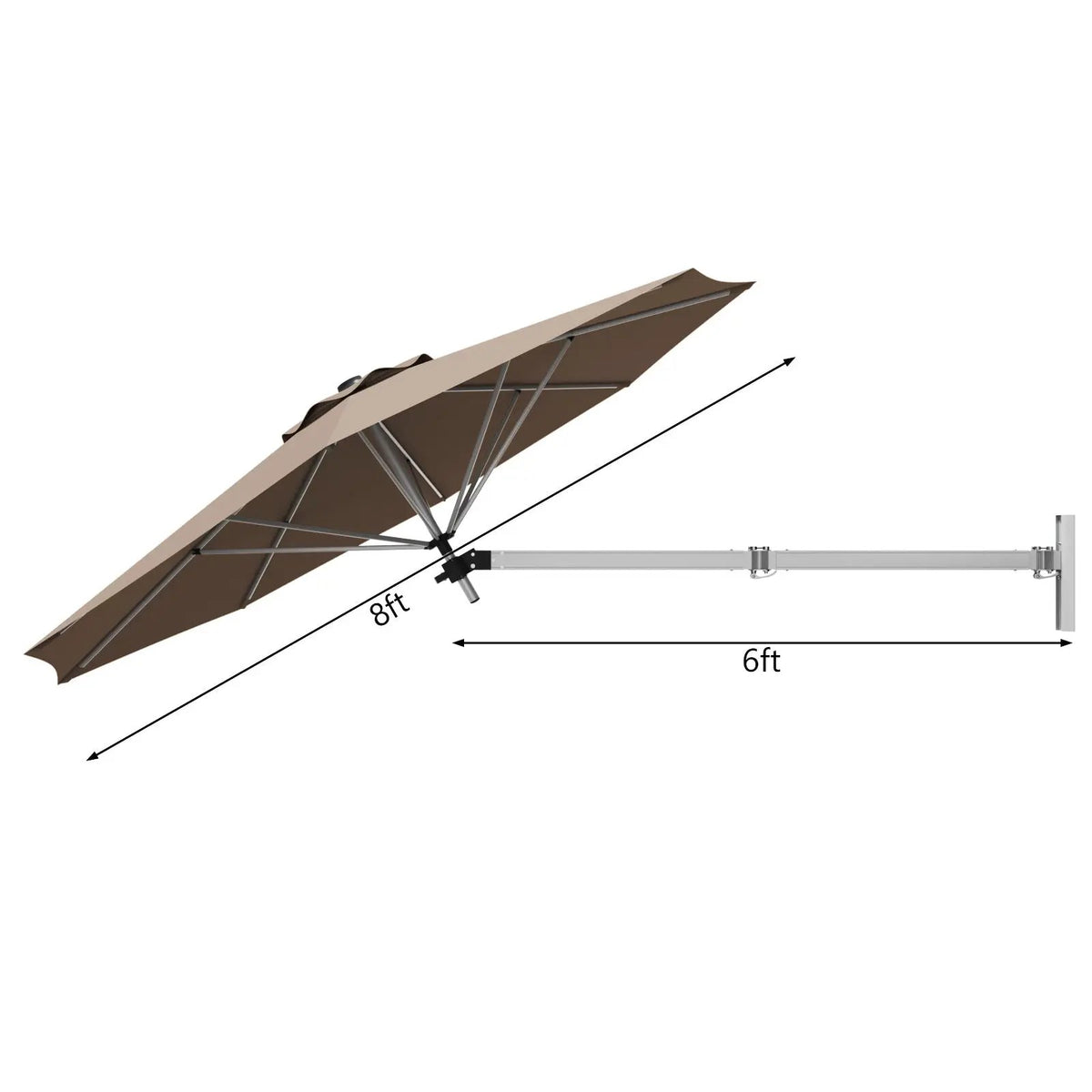 8ft Wall-Mounted Telescopic Folding Tilt Sun Shade Umbrella, photo 10 of 16