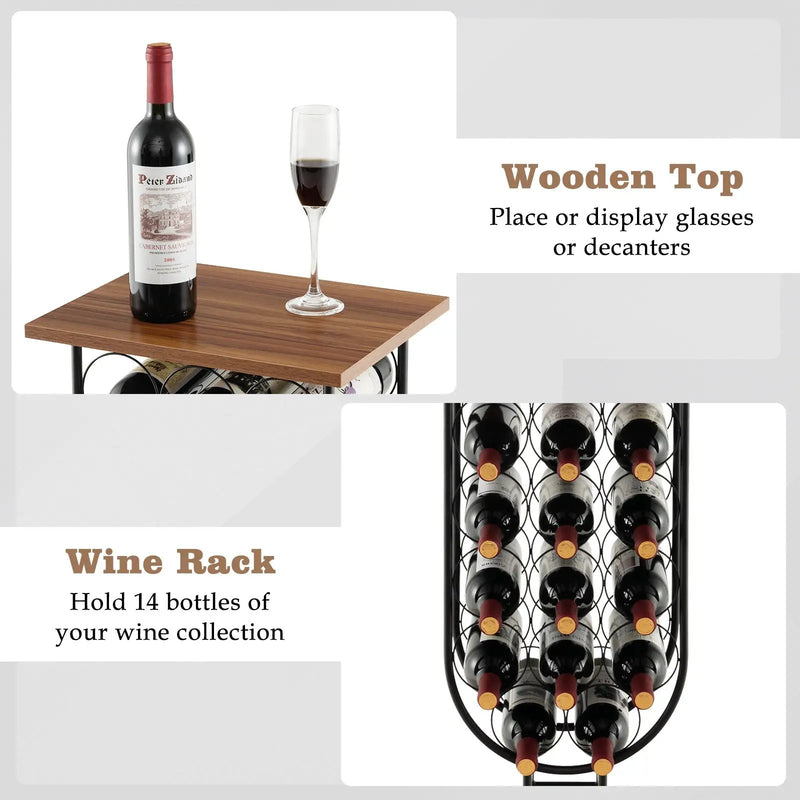 14 Bottles Wine Rack with Detachable and Lockable Wheels-Black by DirectDeals
