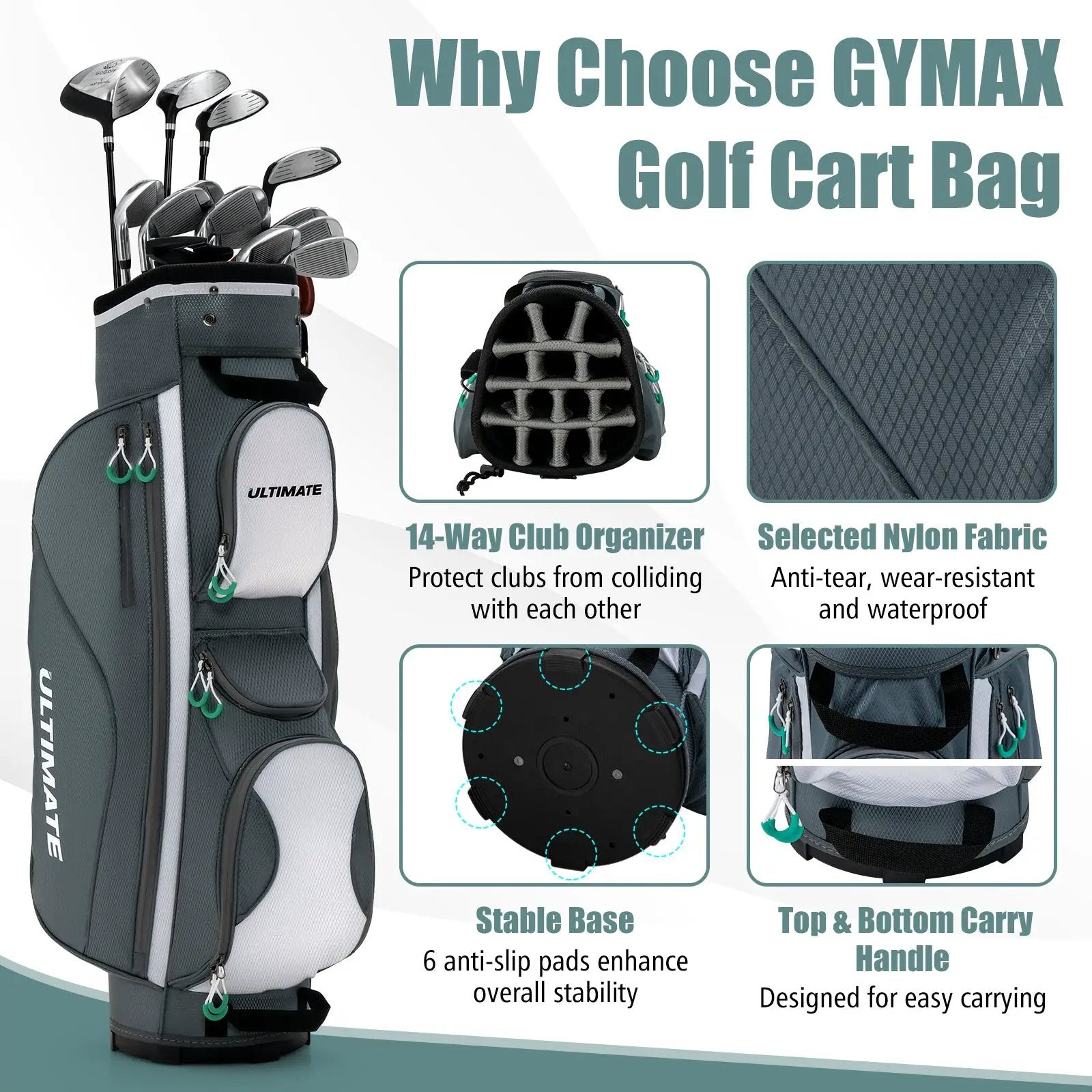 14 Dividers Golf Cart Bag with 7 Zippered Pocket by DirectDeals