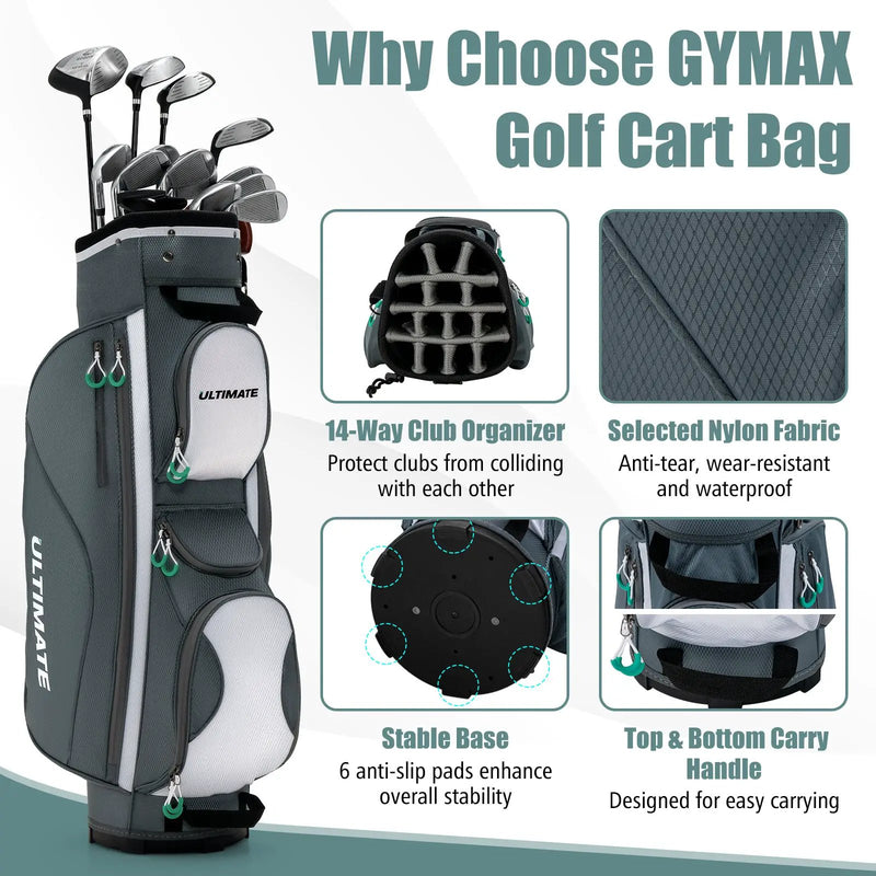 14 Dividers Golf Cart Bag with 7 Zippered Pocket by DirectDeals