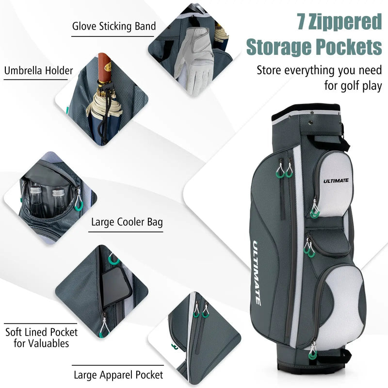 14 Dividers Golf Cart Bag with 7 Zippered Pocket by DirectDeals