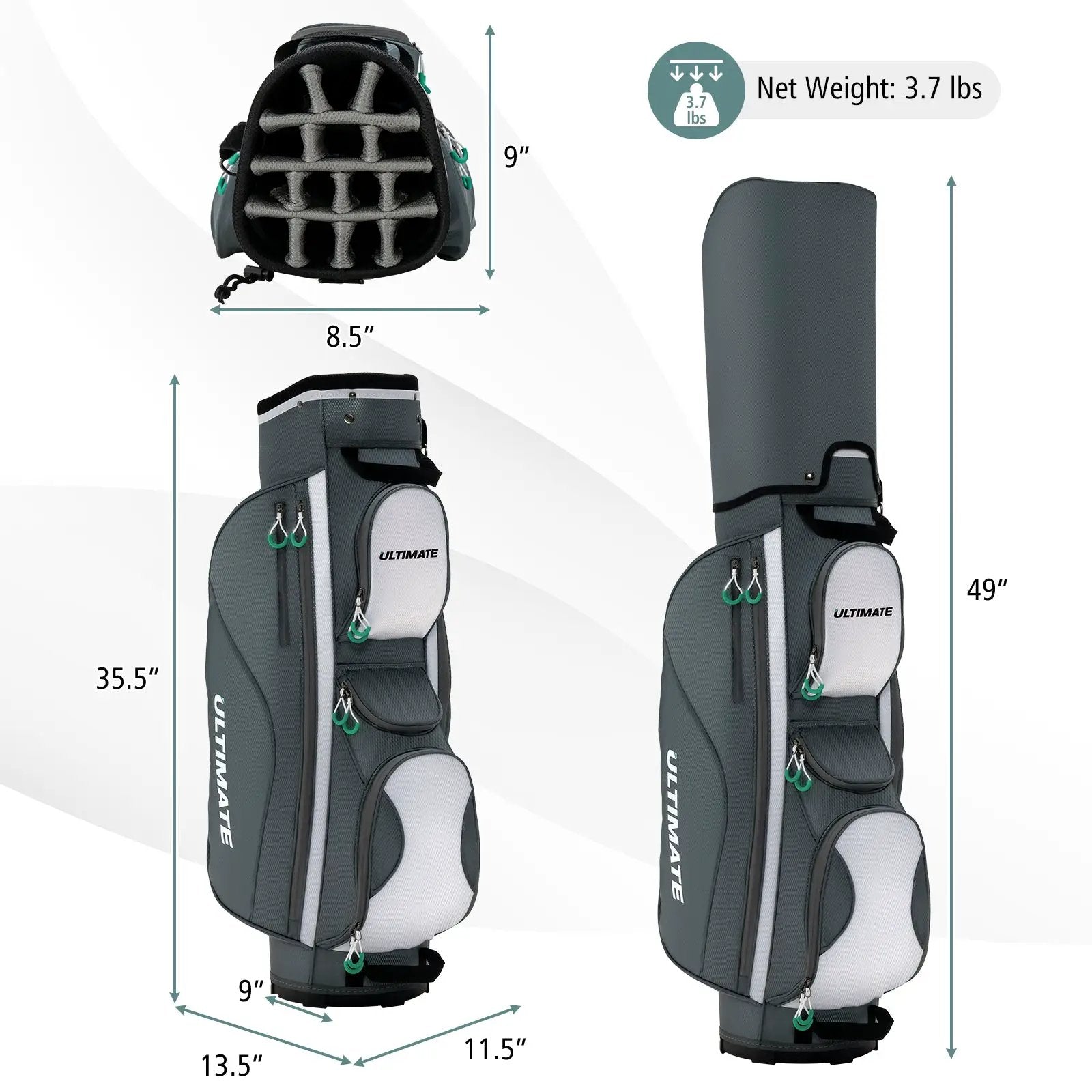 14 Dividers Golf Cart Bag with 7 Zippered Pocket by DirectDeals