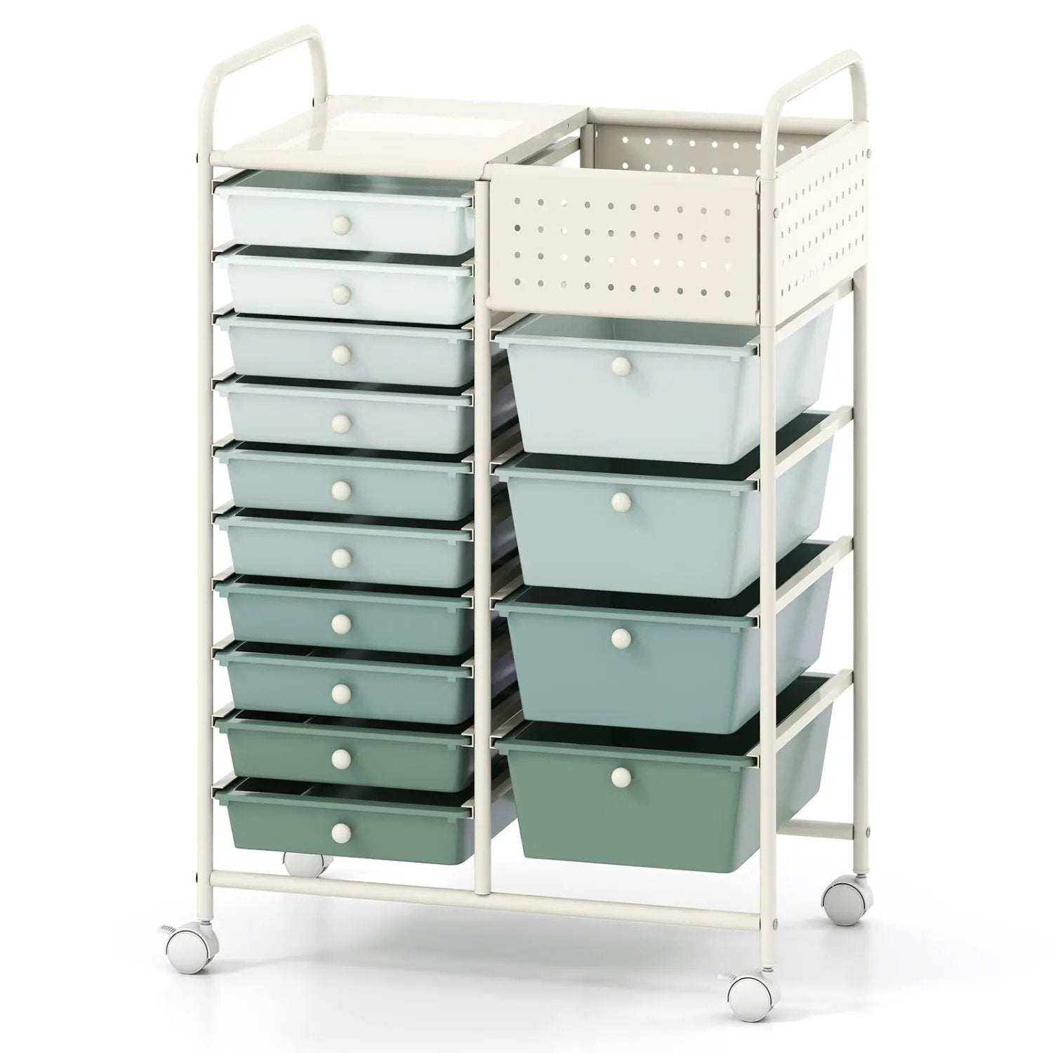 14-Drawer Rolling Storage Cart with Metal Tabletop and Pegboard by DirectDeals