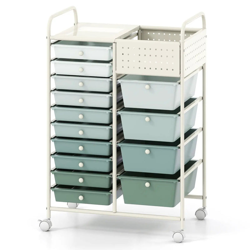 14-Drawer Rolling Storage Cart with Metal Tabletop and Pegboard by DirectDeals