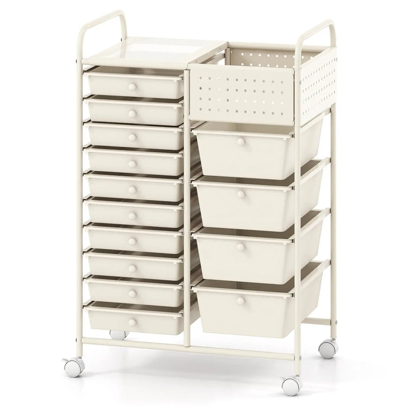 14-Drawer Rolling Storage Cart with Metal Tabletop and Pegboard by DirectDeals