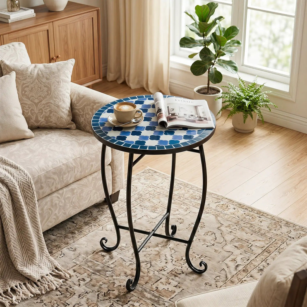 14" Mosaic Patio Accent Table with Metal Frame, photo 17 of 24