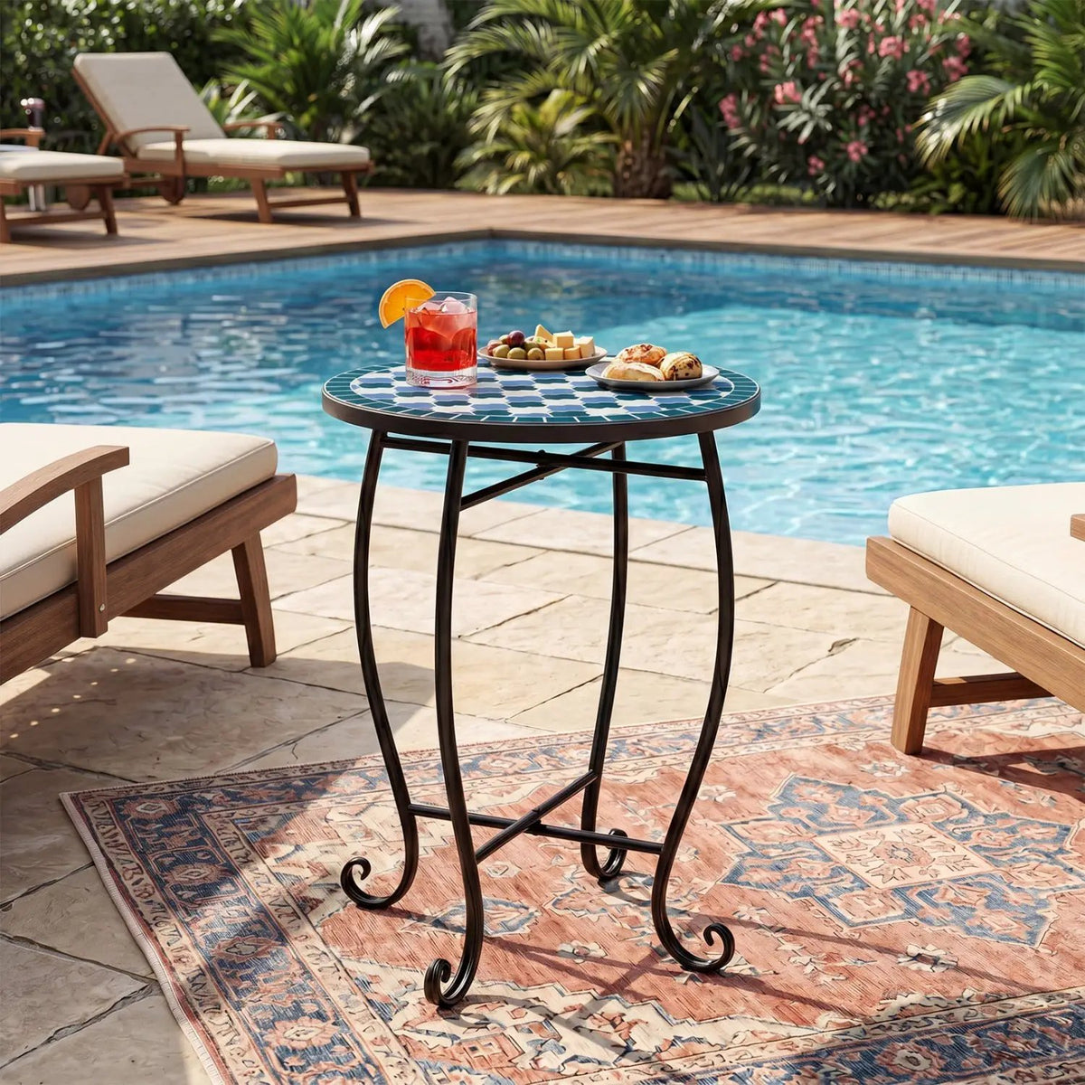 14" Mosaic Patio Accent Table with Metal Frame, photo 18 of 24