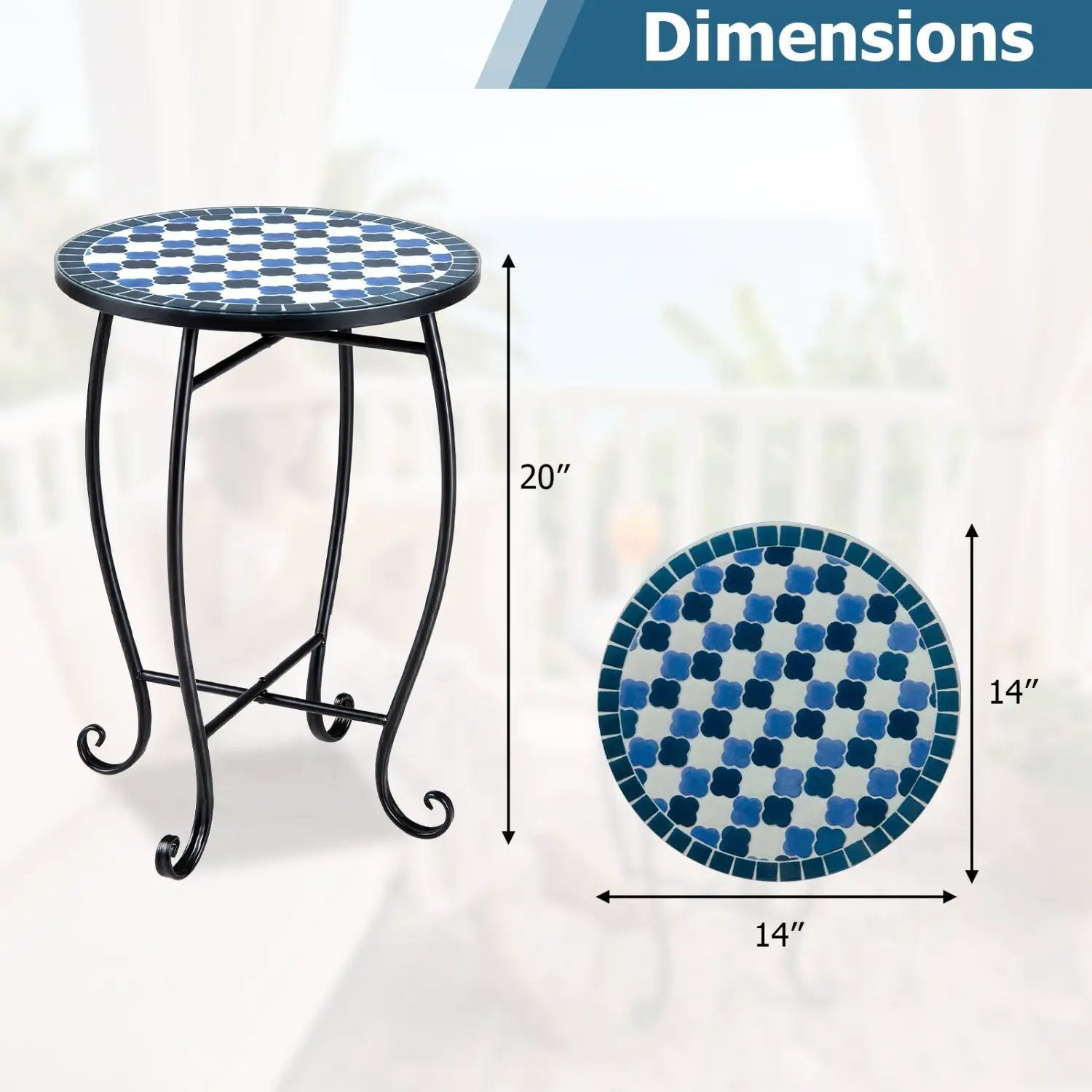 14" Mosaic Patio Accent Table with Metal Frame by DirectDeals