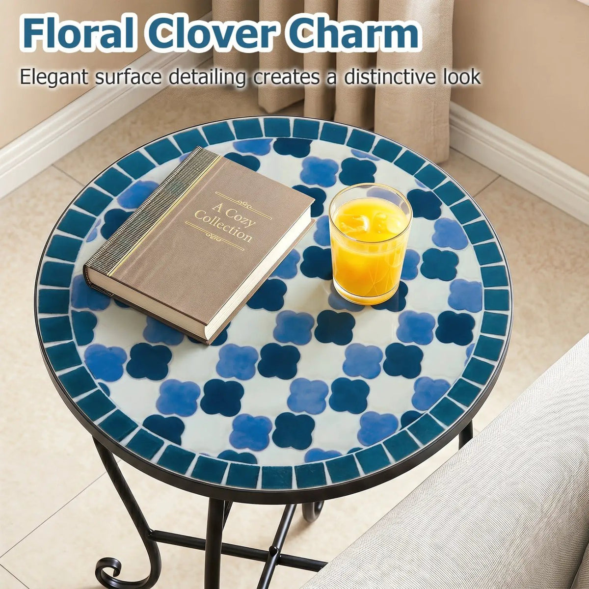 14" Mosaic Patio Accent Table with Metal Frame, photo 23 of 24