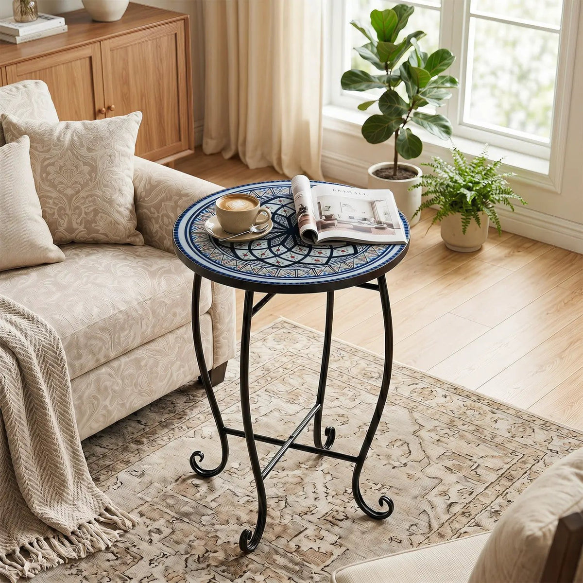 14" Mosaic Patio Accent Table with Metal Frame, photo 2 of 24