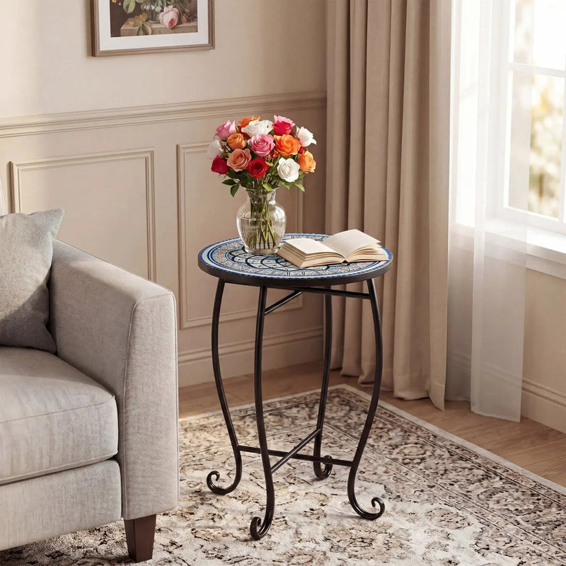 14" Mosaic Patio Accent Table with Metal Frame by DirectDeals