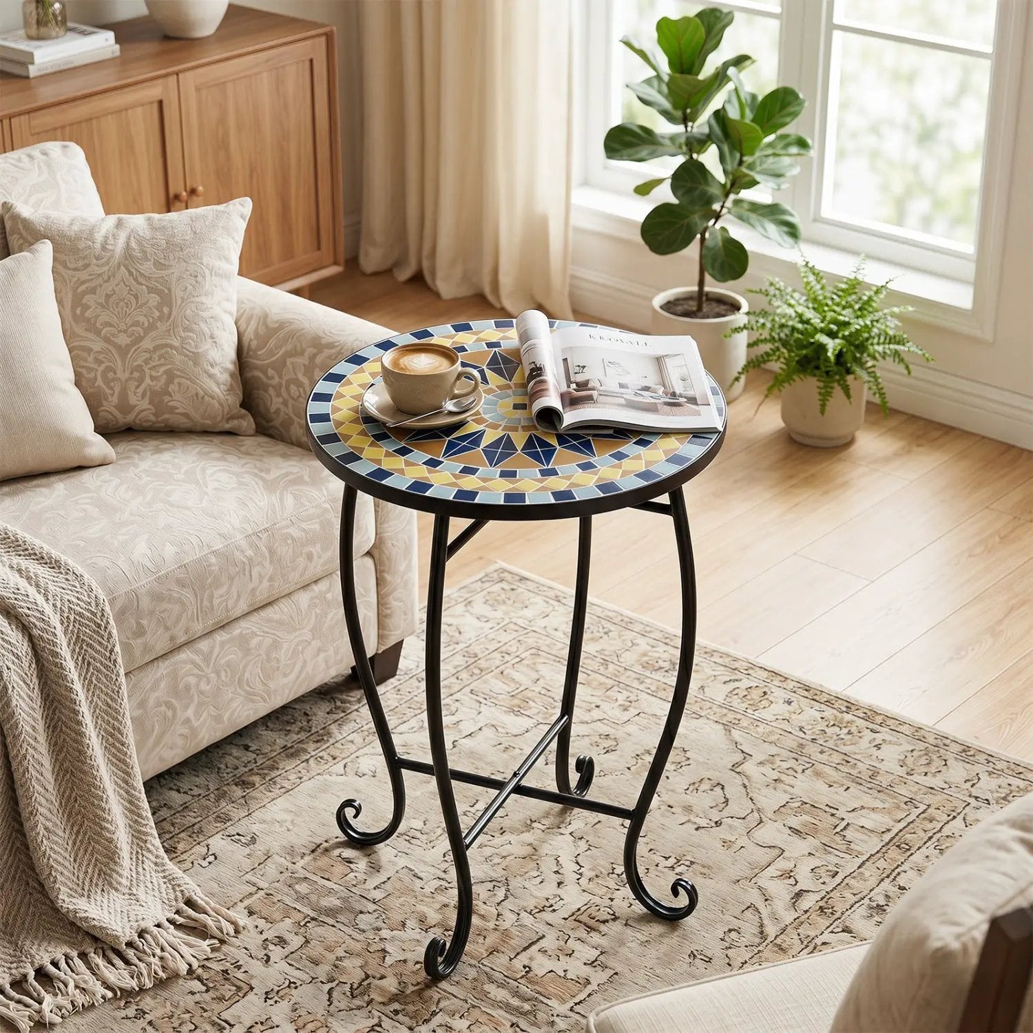 14" Mosaic Patio Accent Table with Metal Frame by DirectDeals
