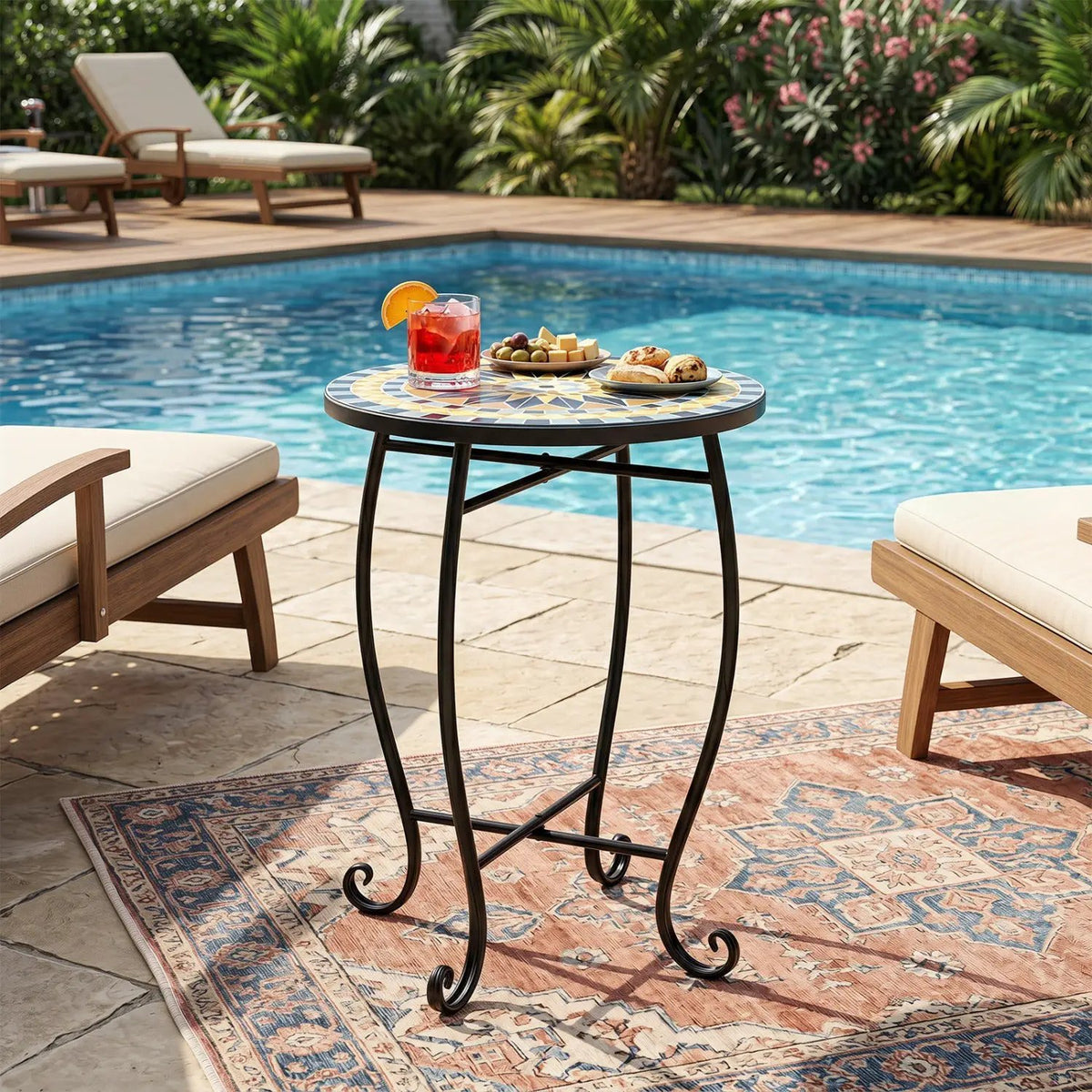 14" Mosaic Patio Accent Table with Metal Frame, photo 10 of 24