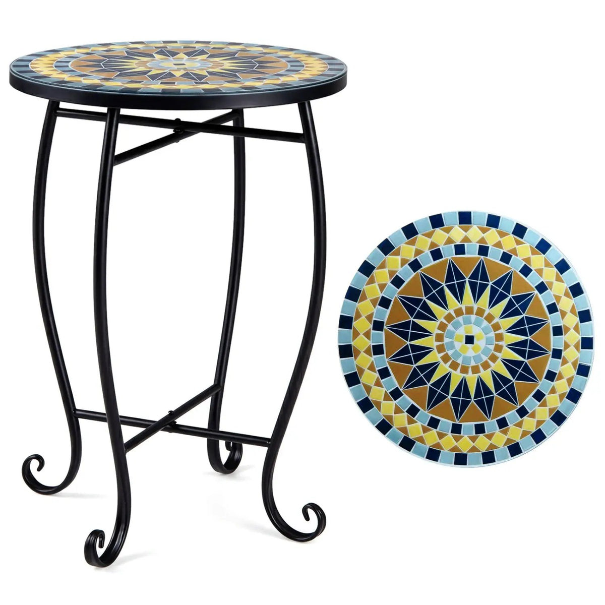 14" Mosaic Patio Accent Table with Metal Frame, photo 11 of 24