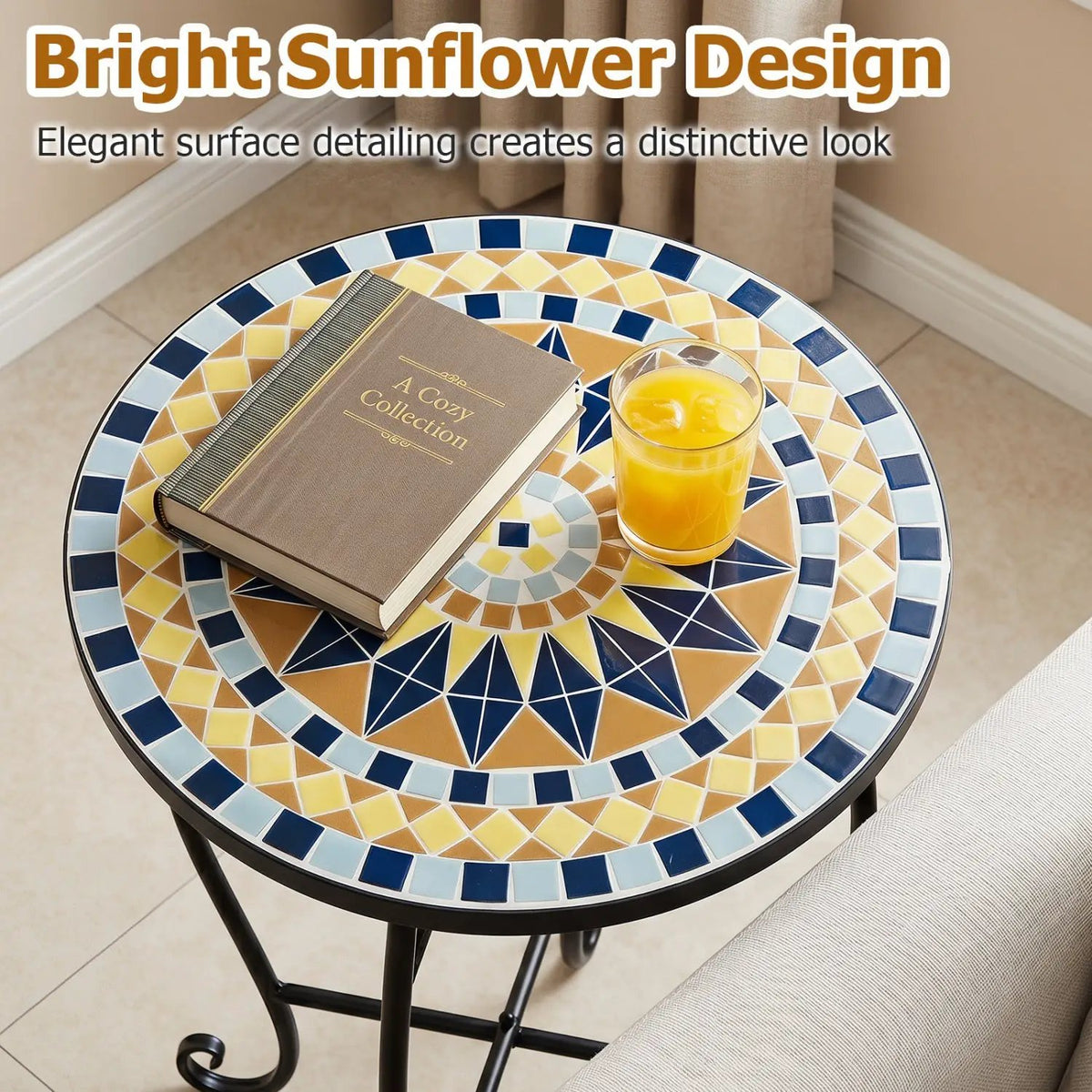 14" Mosaic Patio Accent Table with Metal Frame, photo 15 of 24