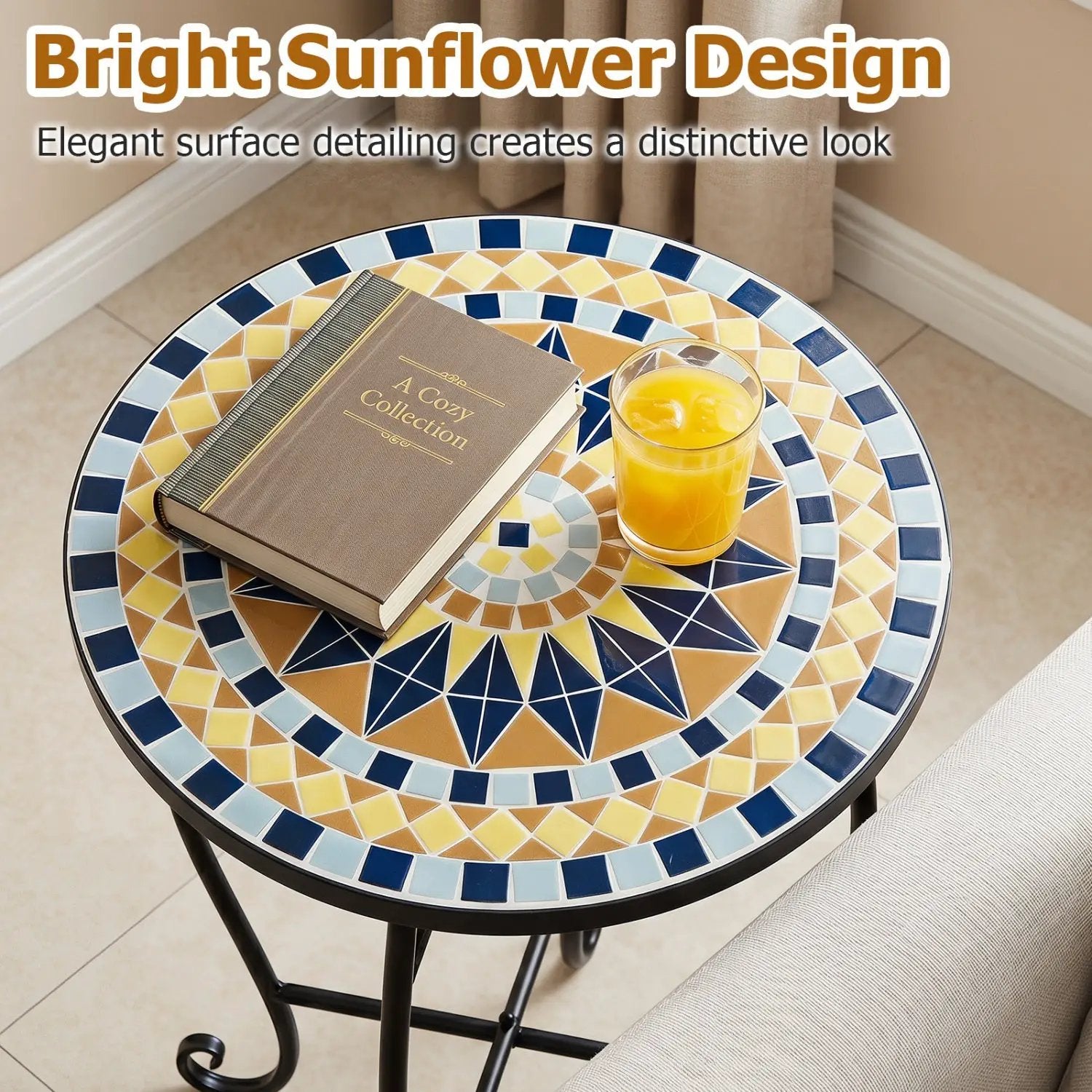 14" Mosaic Patio Accent Table with Metal Frame by DirectDeals