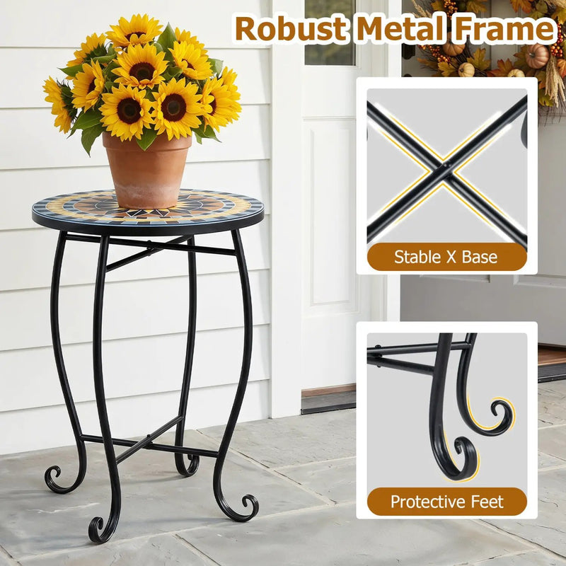 14" Mosaic Patio Accent Table with Metal Frame by DirectDeals
