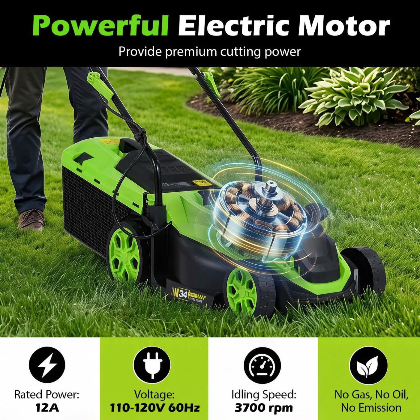 14-Inch Corded Electric Lawn Mower with 5-Position Height Adjust by DirectDeals