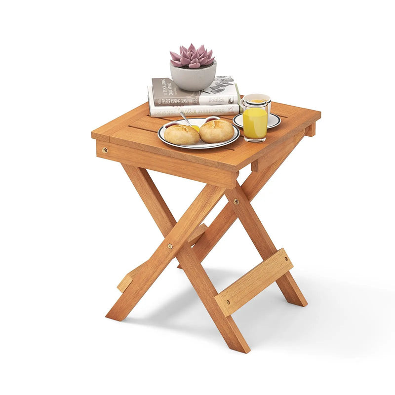 14 Inch Compact Folding Side Table with Slatted Tabletop by DirectDeals
