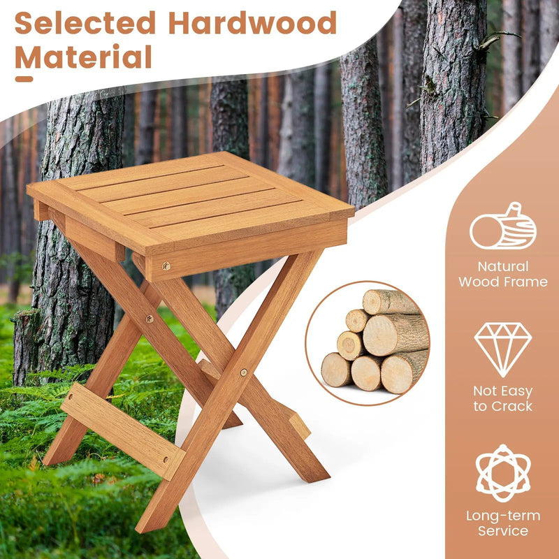14 Inch Compact Folding Side Table with Slatted Tabletop by DirectDeals