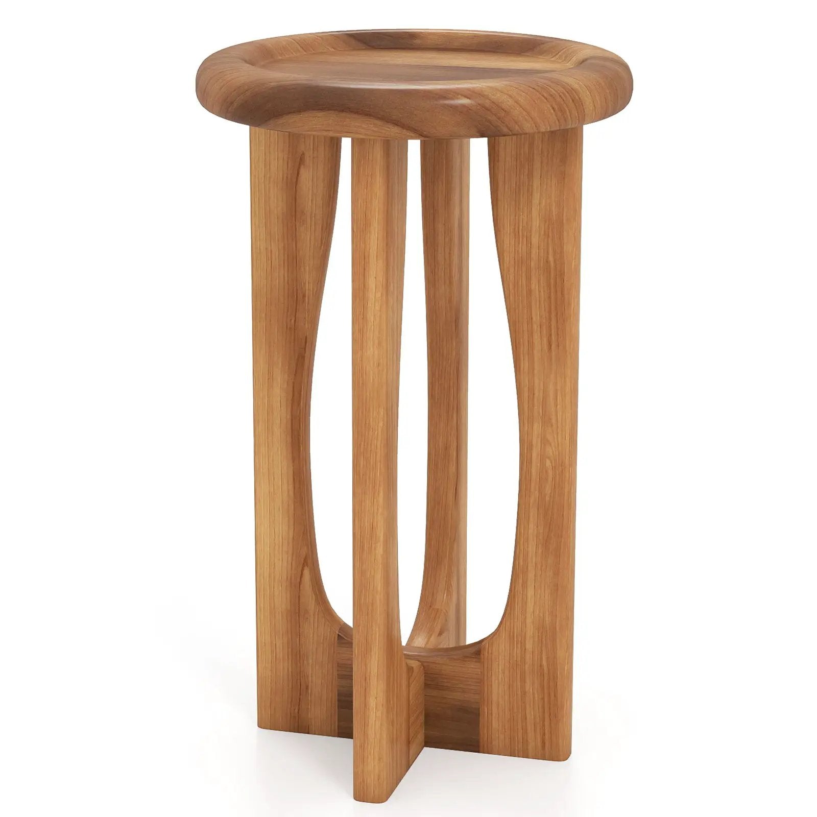 14 Inch Farmhouse End Table with Round Tray Top and Wood Cross Legs by DirectDeals