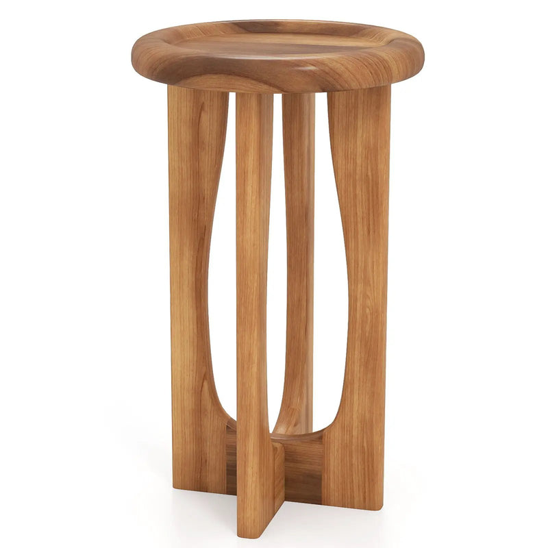 14 Inch Farmhouse End Table with Round Tray Top and Wood Cross Legs by DirectDeals