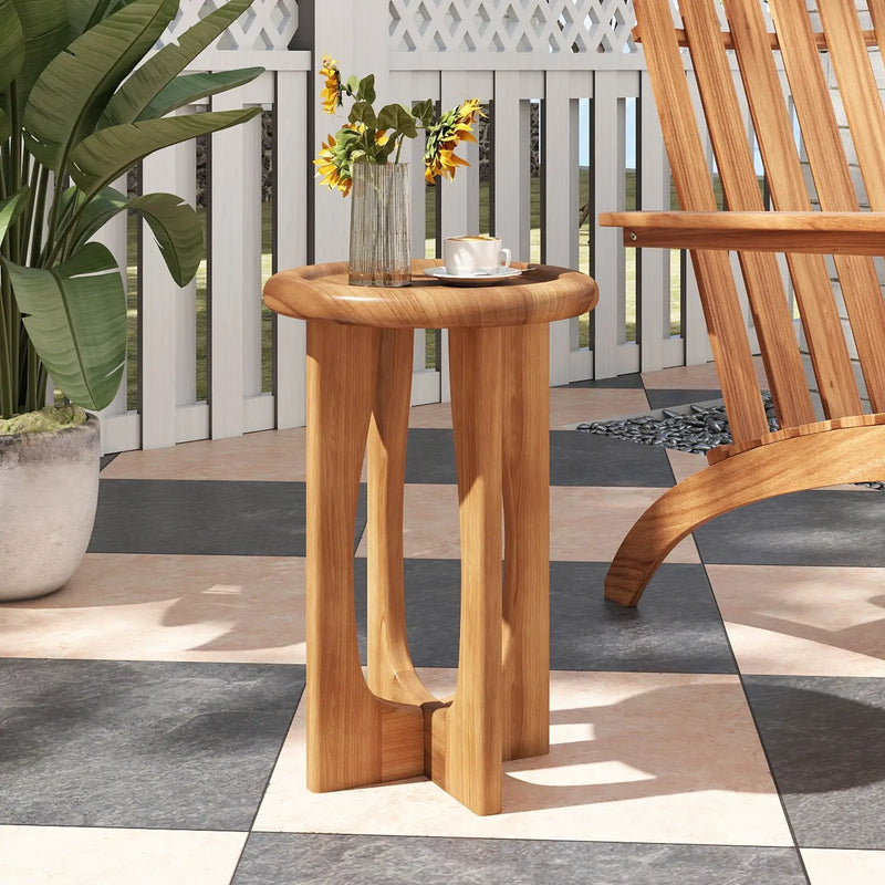 14 Inch Farmhouse End Table with Round Tray Top and Wood Cross Legs by DirectDeals