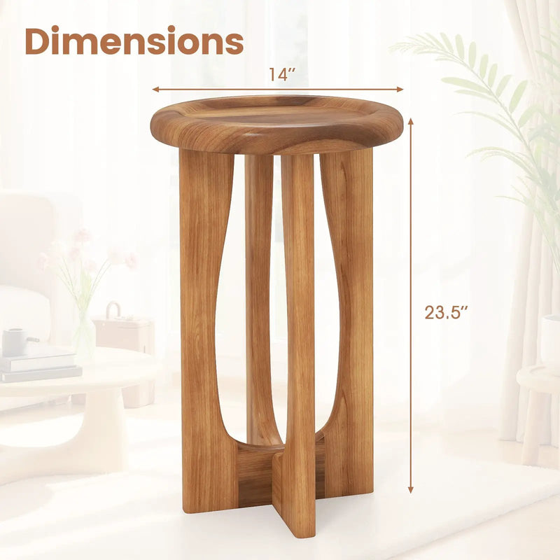 14 Inch Farmhouse End Table with Round Tray Top and Wood Cross Legs by DirectDeals