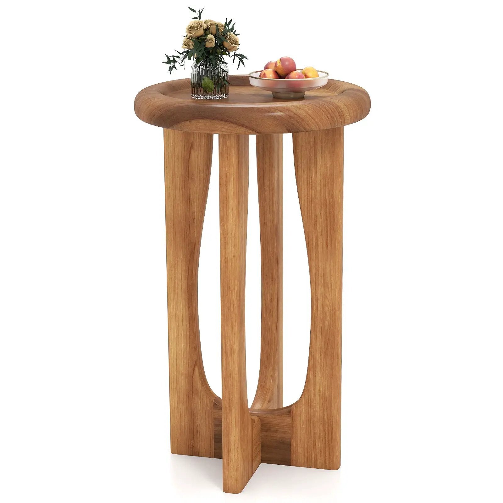 14 Inch Farmhouse End Table with Round Tray Top and Wood Cross Legs by DirectDeals