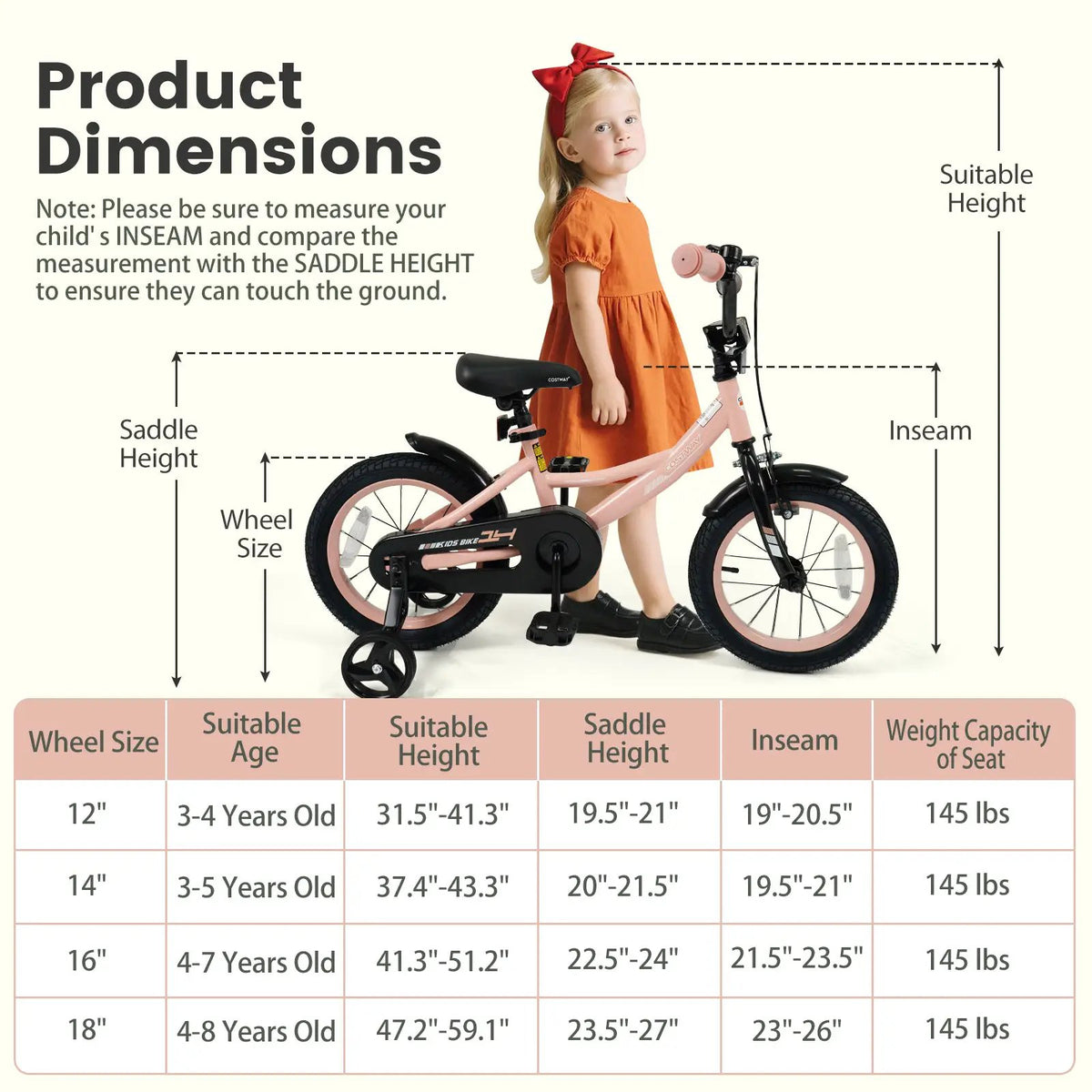 Kids Bike 12-18 Inch with Training Wheels - Pink, photo 12 of 32