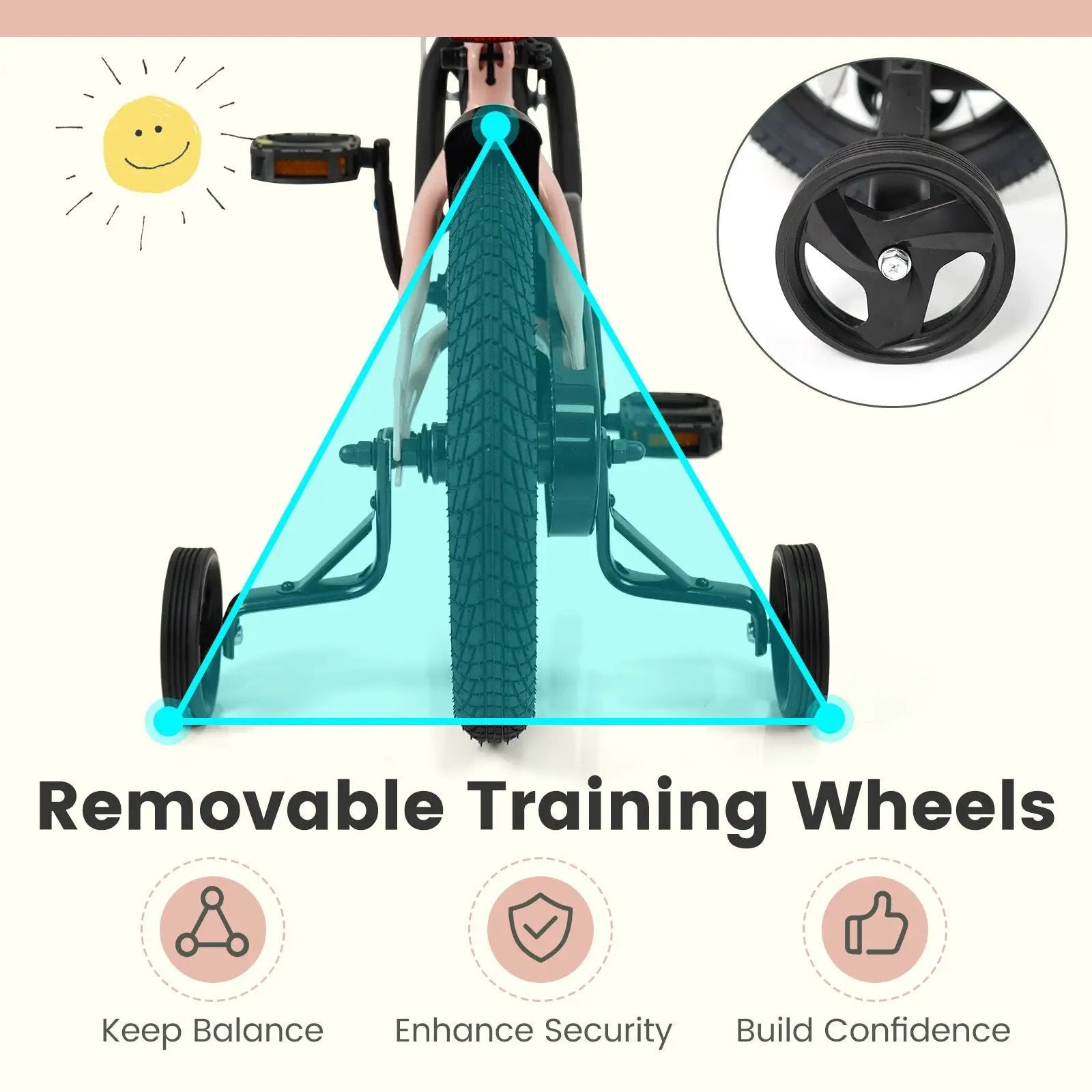 Kids Bike 12-18 Inch with Training Wheels - Pink by DirectDeals