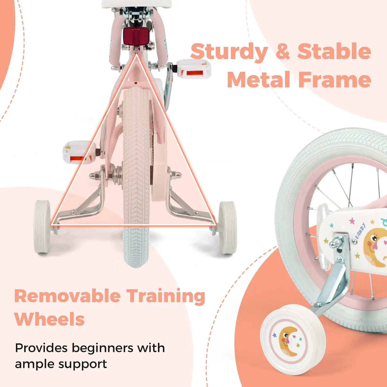Kids Bike 12-18 Inch with Training Wheels - Pink Stars & Moon by DirectDeals