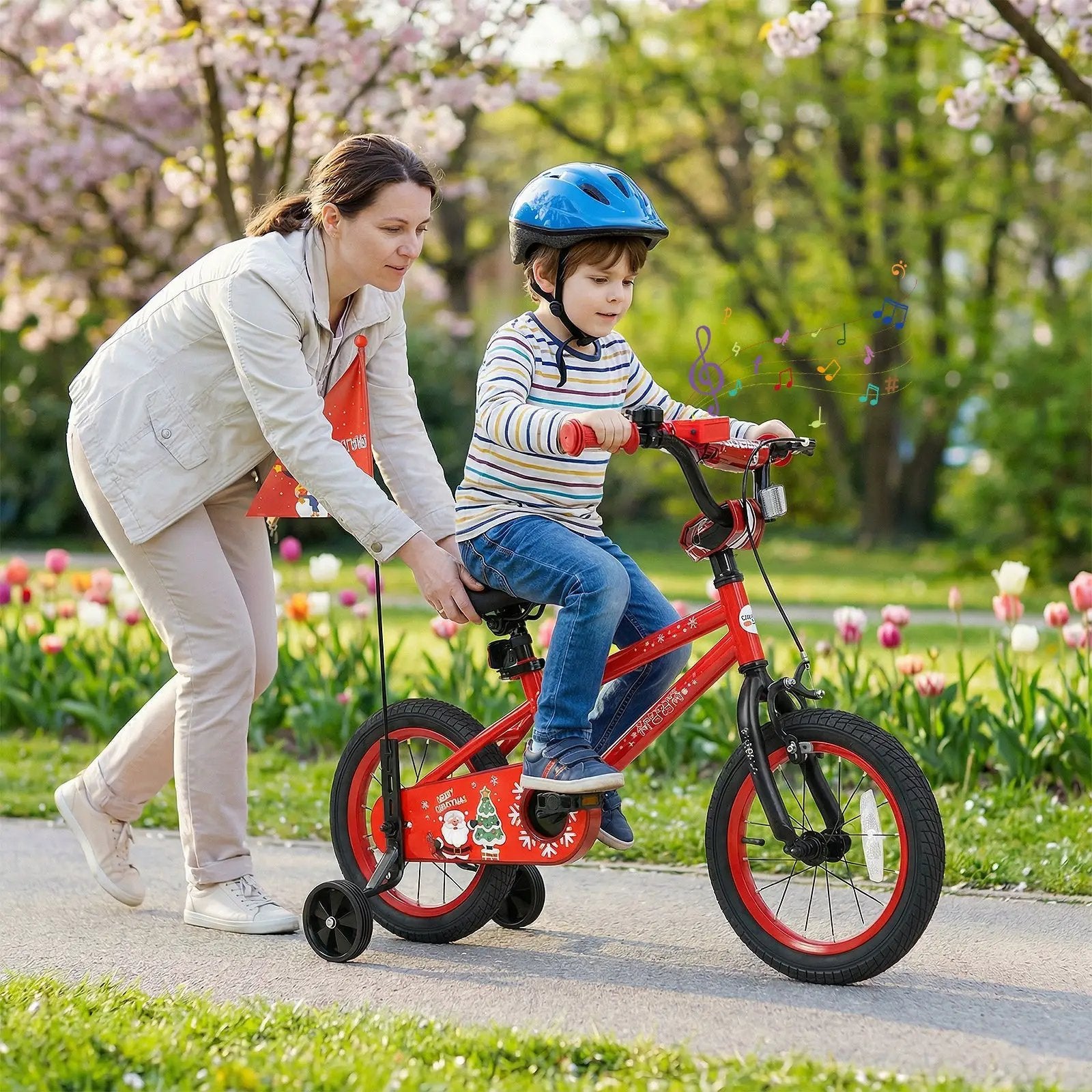 Kids Bike 12-18 Inch with Training Wheels & Christmas Music by DirectDeals