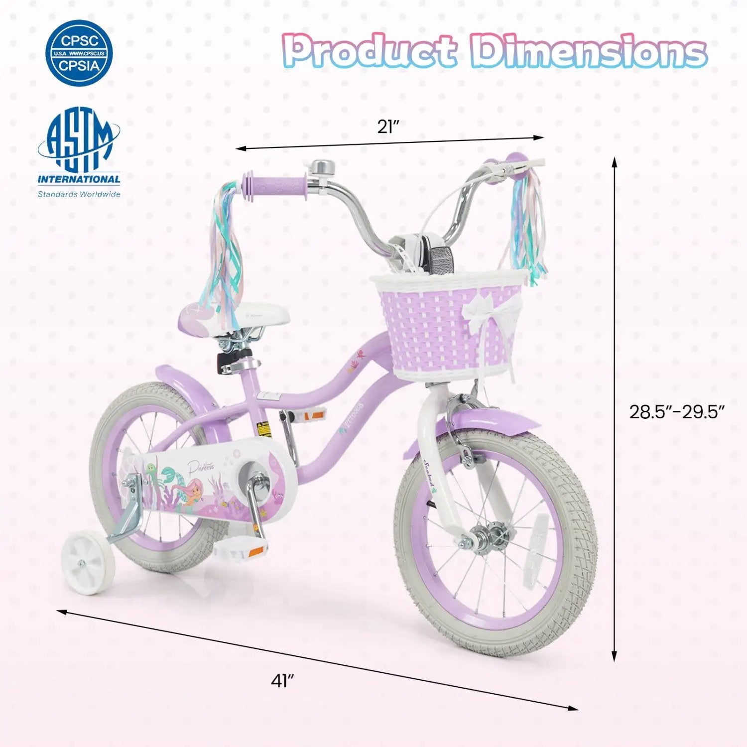 Kids Bike 12-20 Inch with Training Wheels & Basket Purple by DirectDeals
