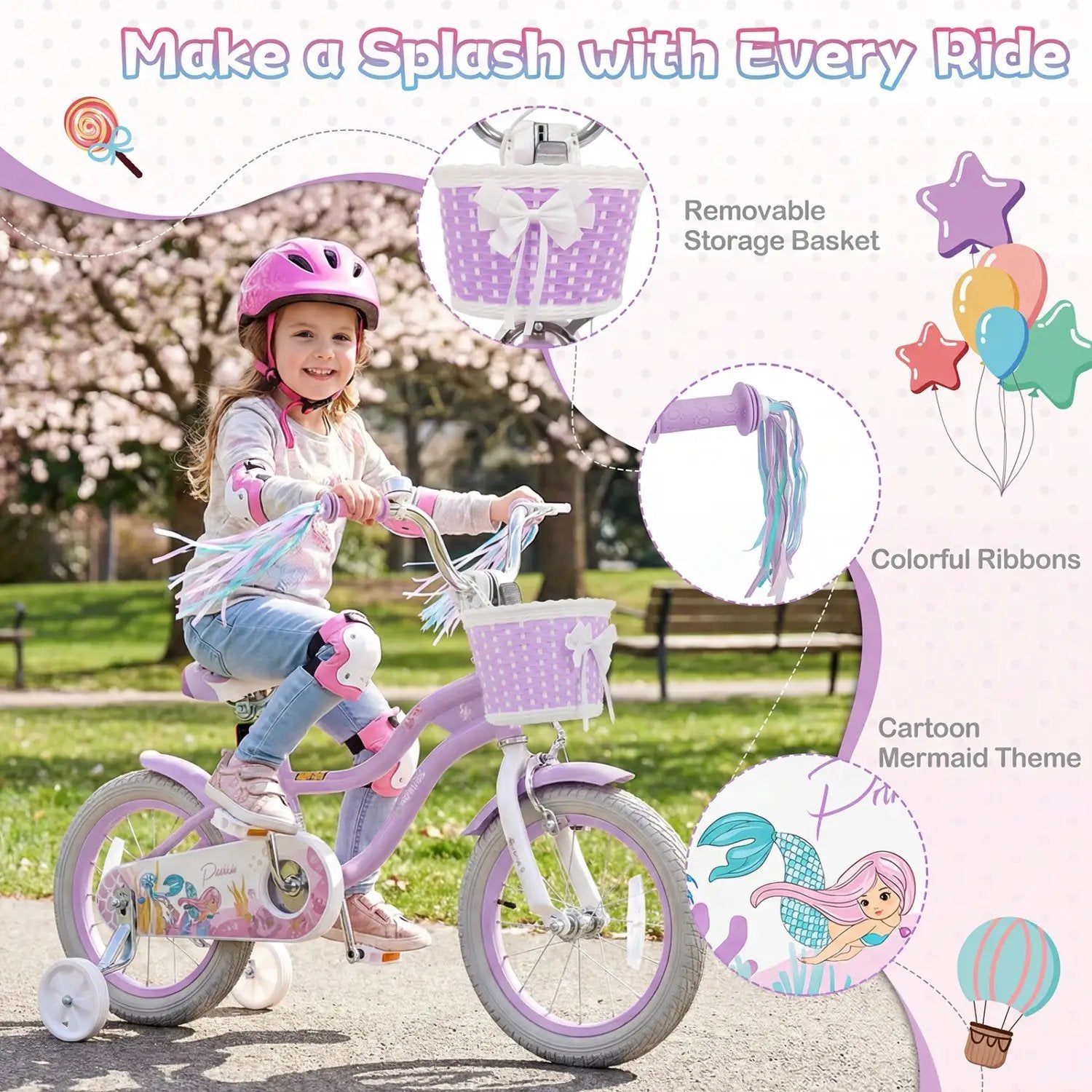 Kids Bike 12-20 Inch with Training Wheels & Basket Purple by DirectDeals